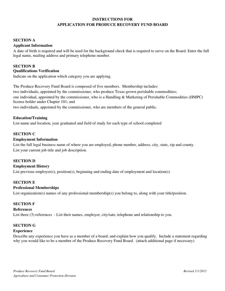 Application for Produce Recovery Fund Board Member - Texas, Page 6