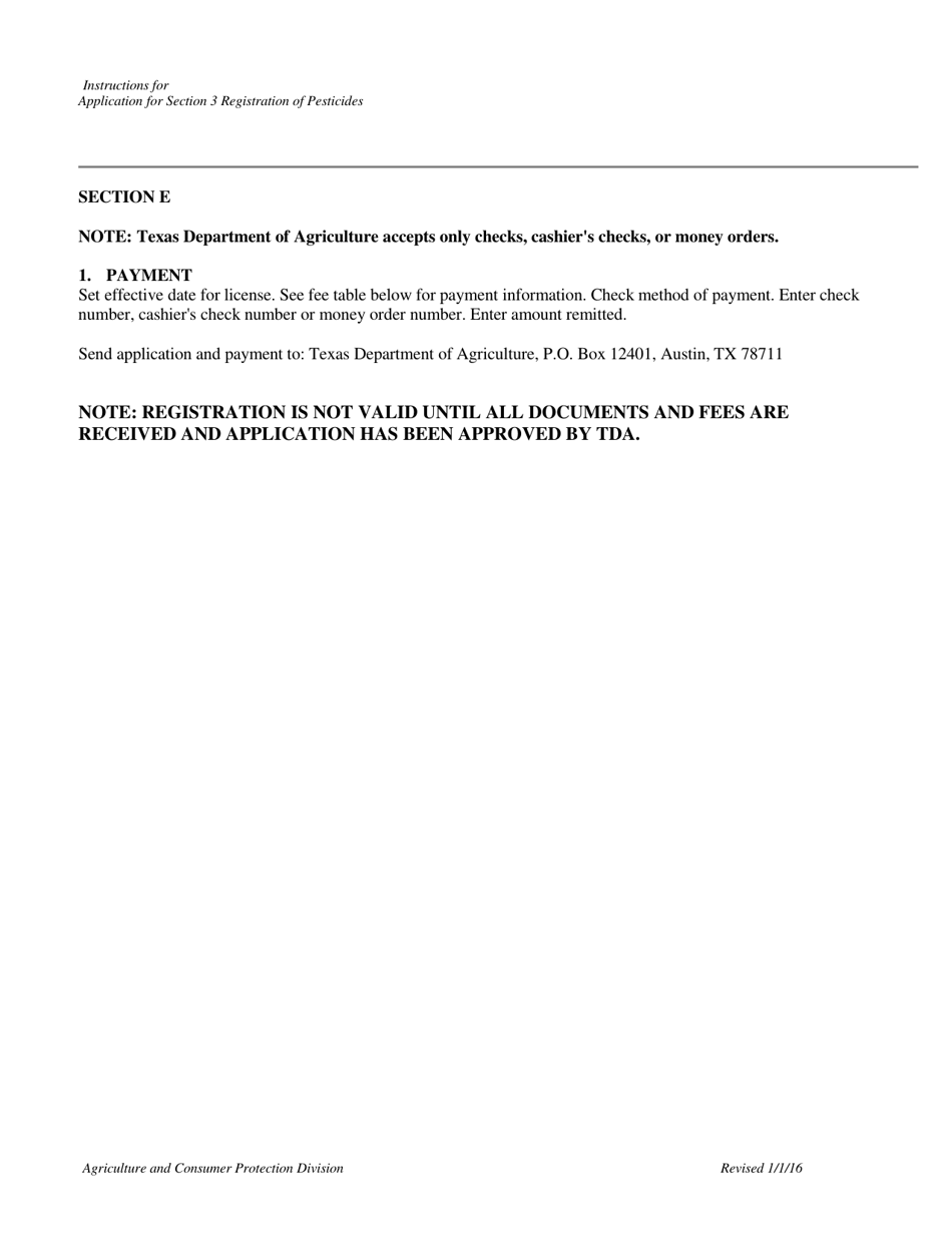 Instructions for Form PR-200 Application for Section 3 Registration of Pesticides - Texas, Page 3
