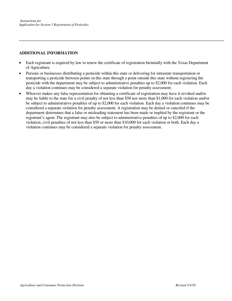 Instructions for Form PR-200 Application for Section 3 Registration of Pesticides - Texas, Page 6