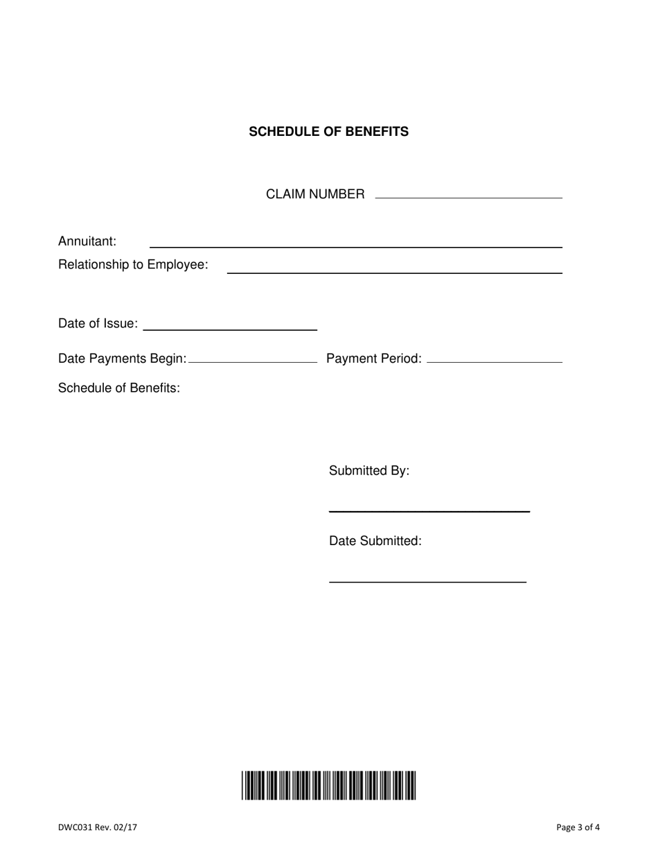 Form DWC031 Application for Division Approval of Change in the Payment Period and / or Purchase of an Annuity for Death Benefits - Texas, Page 3