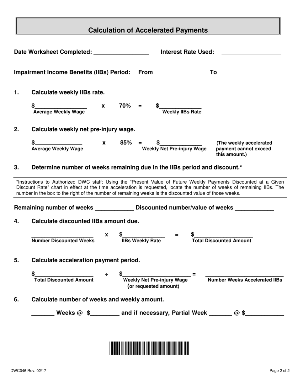 Form DWC046 Employees Request for Acceleration of Impairment Income Benefits - Texas, Page 2