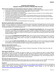Form DWC047 Employee&#039;s Request for Advance of Benefits - Texas, Page 2