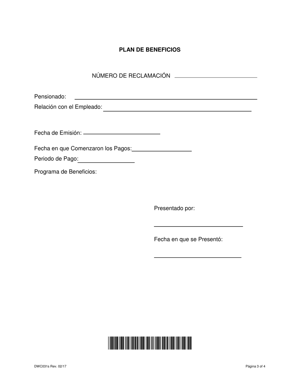 Formulario DWC031S Solicitud Para Obtener Aprobacion Por Parte De La Division Para Un Cambio En El Periodo De Pago Y / O Compra De Una Pension Para Los Beneficios Por Causa De Muerte - Texas (Spanish), Page 3