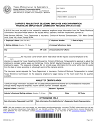 Document preview: Form DWC056 Carrier's Request for Seasonal Employee Wage Information From Texas Workforce Commission Records - Texas