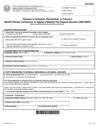 Document preview: Form DWC045M Request to Schedule, Reschedule, or Cancel a Benefit Review Conference to Appeal a Medical Fee Disput Decision (Brc-Mfd) - Texas