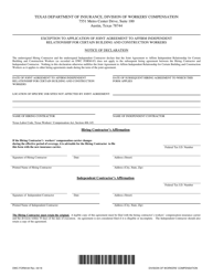 Form DWC84 Exception to Application of Joint Agreement to Affirm Independent Relationship for Certain Building and Construction Workers - Texas