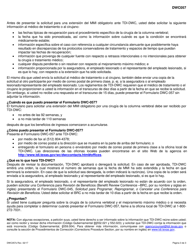 Formulario DWC057S Solicitud Para Extension De La Fecha Para El Mejoramiento Maximo Medico Por Una Cirugia De La Columna Verebral - Texas (Spanish), Page 3