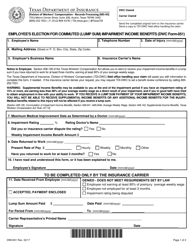Document preview: Form DWC051 Employee's Election for Commuted (Lump Sum) Impairment Income Benefits - Texas