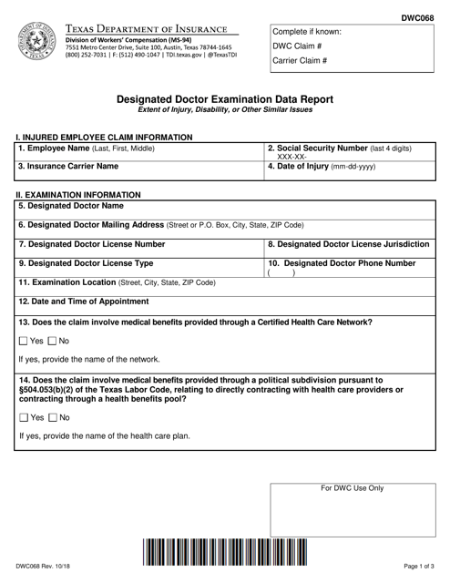 Form DWC068  Printable Pdf