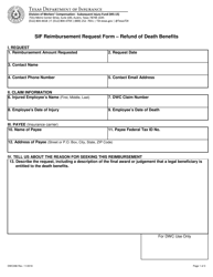 Form DWC096 Sif Reimbursement Request Form &quot; Refund of Death Benefits - Texas