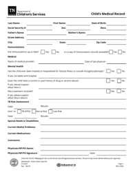 Form CS-0427 Child&#039;s Medical Record - Tennessee