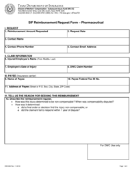 Form DWC098 Sif Reimbursement Request Form - Pharmaceutical - Texas