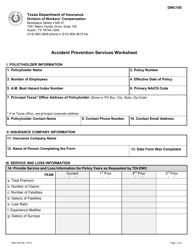 Form DWC105 Accident Prevention Services Worksheet - Texas