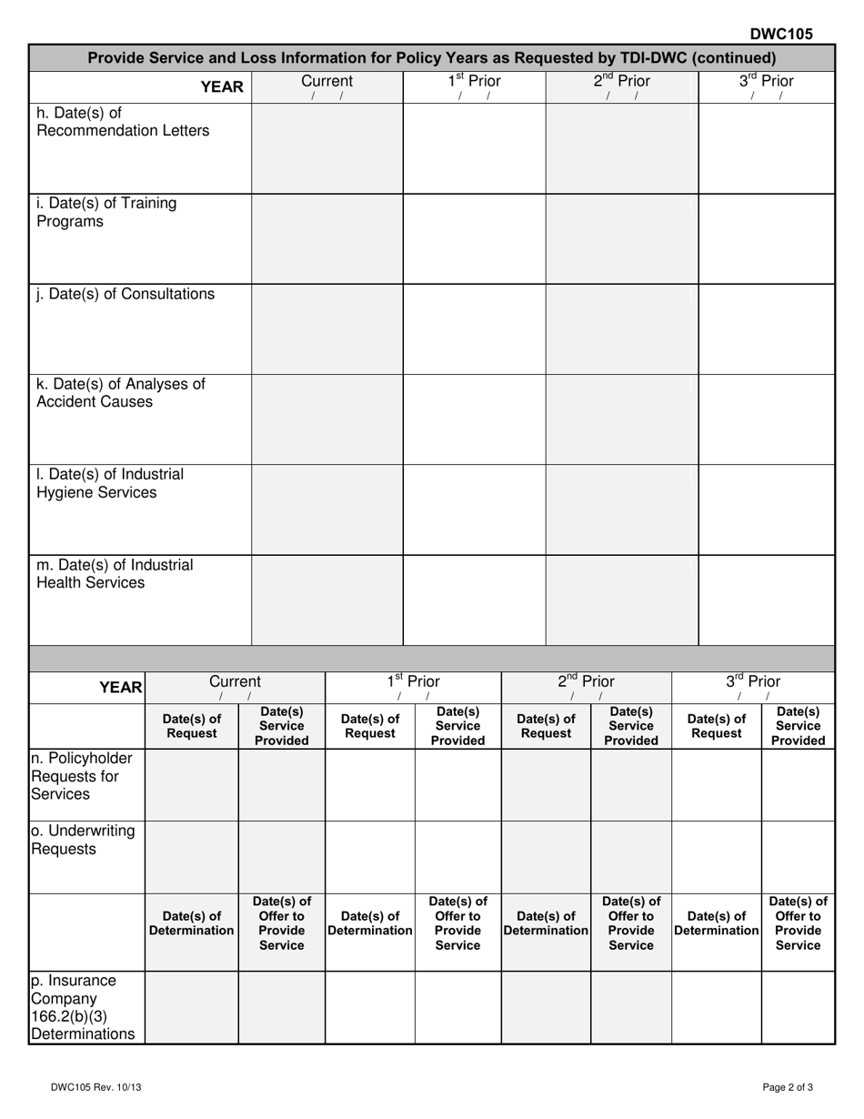 Form DWC105 Accident Prevention Services Worksheet - Texas, Page 2