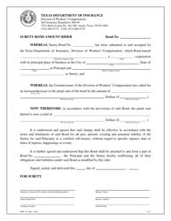 Document preview: Form DWC215 Surety Bond Amount Rider - Texas