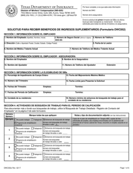 Document preview: Formulario DWC052 Solicitud Para Recibir Beneficios De Ingresos Suplementarios - Texas (Spanish)
