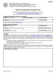 Document preview: Form DWC154 Workers' Compensation Complaint Form - Texas