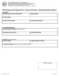 Form DWC095 Sif Reimbursement Request Form - Overturned Order or Designated Doctor Opinion - Texas