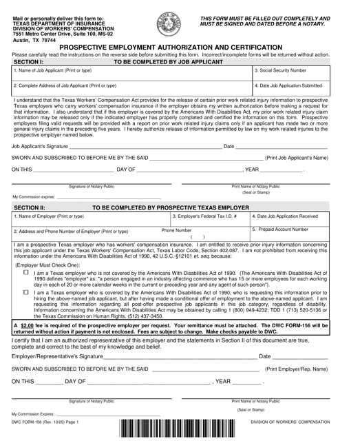 Form DWC156  Printable Pdf