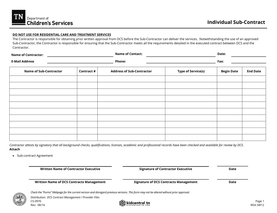 Form CS-0970 Individual Sub-contract - Tennessee, Page 1
