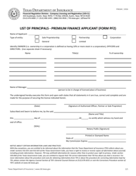 Form PF2 List of Principals - Premium Finance Applicant - Texas