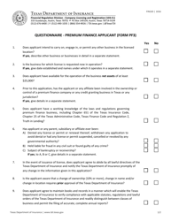 Form PF3 (FIN165) Questionnaire - Premium Finance Applicant - Texas