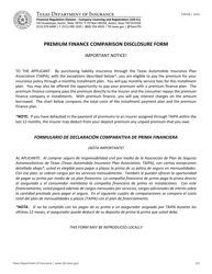 Form FIN169 Premium Finance Comparison Disclosure Form - Texas (English/Spanish)