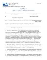 Form CR-1 (FIN190) Certificate of Certified Reinsurer - Texas