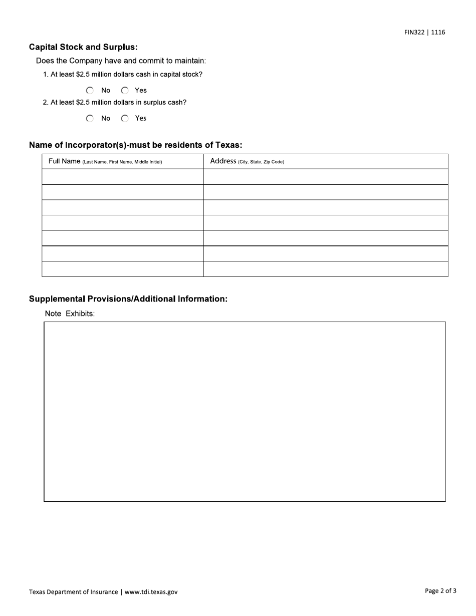 Form FIN322 Articles of Incorporation for a Texas Domestic Pc Company - Texas, Page 2
