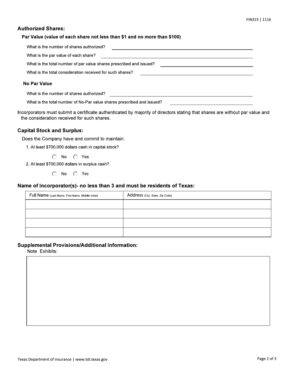 Form FIN323 - Fill Out, Sign Online and Download Fillable PDF, Texas ...