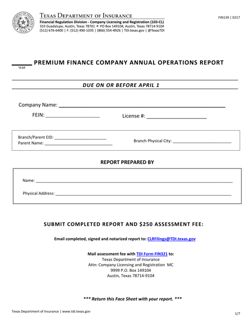 Form FIN139  Printable Pdf