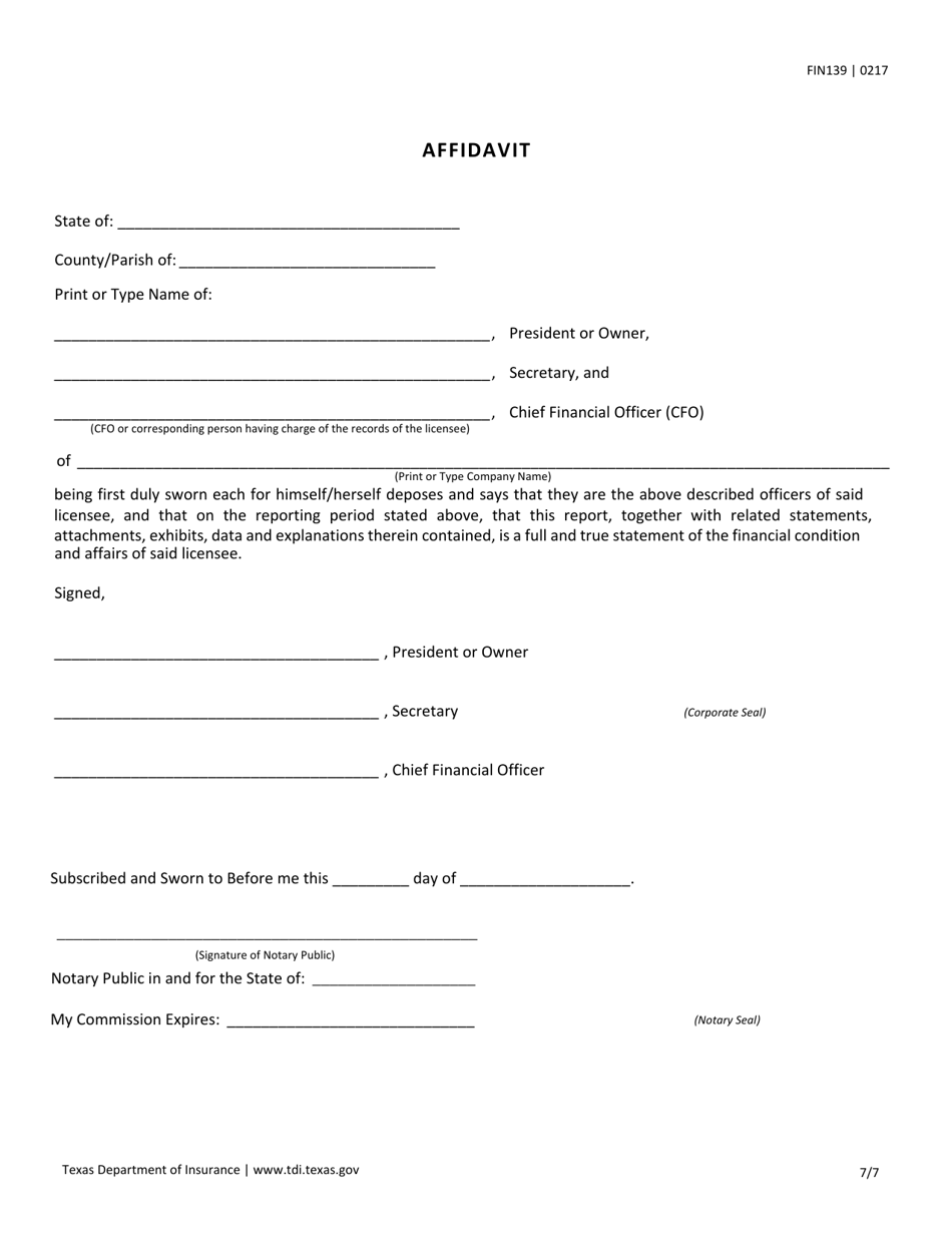 Form FIN139 Premium Finance Company Annual Operations Report - Texas, Page 7