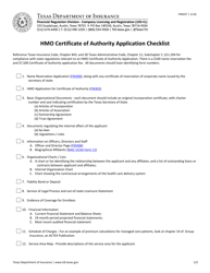 Form FIN357 HMO Certificate of Authority Application Checklist - Texas