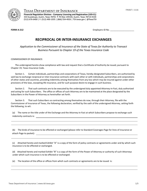 Form A-212 (FIN367)  Printable Pdf