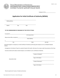 Document preview: Form FIN375 Application for Initial Certificate of Authority (Mewa) - Texas