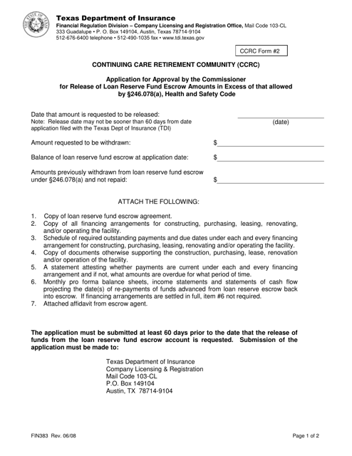 Form FIN383 (CCRC Form 2)  Printable Pdf