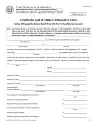 Document preview: Form FIN393 (CCRC Form 10) Notice of Request to Release Funds From the Reserve Fund Escrow Account - Texas