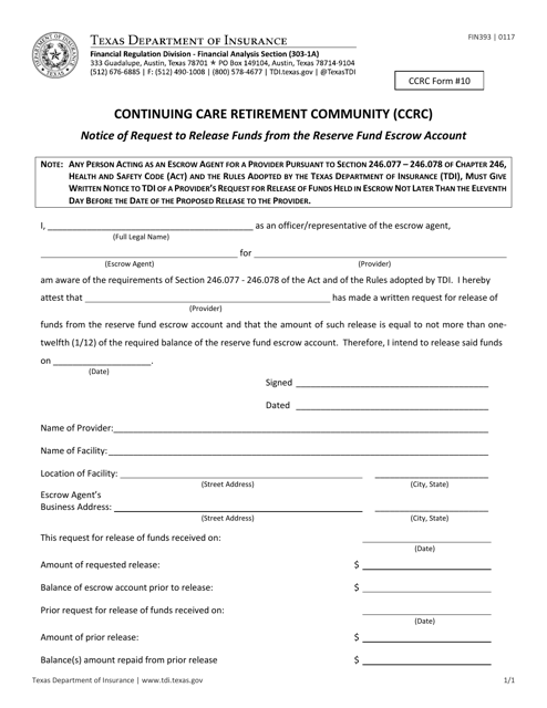 Form FIN393 (CCRC Form 10)  Printable Pdf