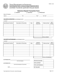 Form FIN407 Statutory Deposit Transaction Form - Texas, Page 2