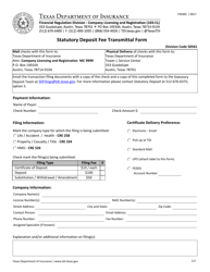 Document preview: Form FIN406 Statutory Deposit Fee Transmittal Form - Texas
