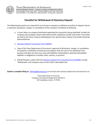 Document preview: Form FIN438 Checklist for Withdrawal of Statutory Deposit - Texas