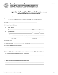 Document preview: Form FIN419 (RRG-A-122) Registration of a Foreign/Alien Risk Retention Group - Texas
