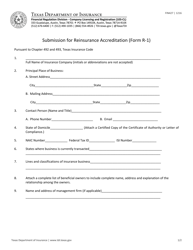 Form FIN427 (R-1) Submission for Reinsurance Accreditation - Texas