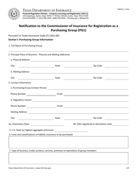 Document preview: Form FIN414 (PG1) Notification to the Commissioner of Insurance for Registration as a Purchasing Group - Texas