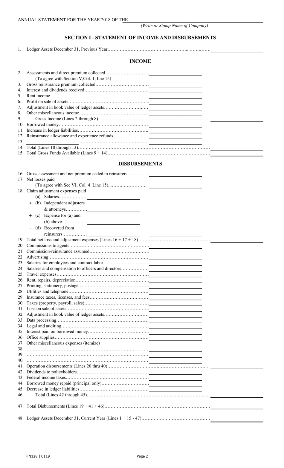 Form FIN128 Annual Statement Blank - Farm Mutual Companies - Texas, Page 4