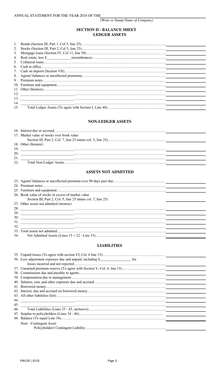 Form FIN128 Annual Statement Blank - Farm Mutual Companies - Texas, Page 5