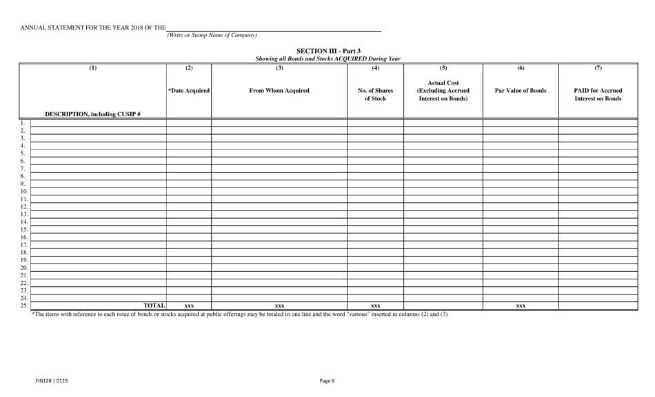 Form FIN128 Annual Statement Blank - Farm Mutual Companies - Texas, Page 8