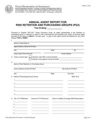 Document preview: Form FIN415 (PG3) Annual Agent Report for Risk Retention and Purchasing Groups - Texas