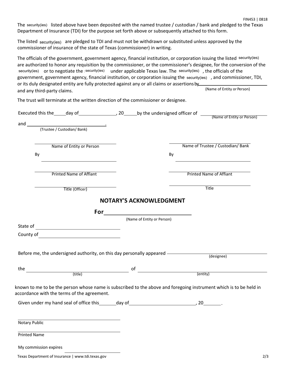 Form FIN453 - Fill Out, Sign Online and Download Fillable PDF, Texas ...