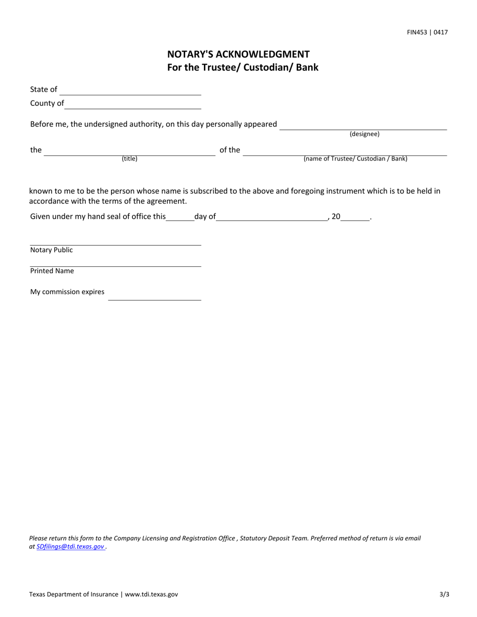 Form FIN453 Declaration of Trust - Texas, Page 3